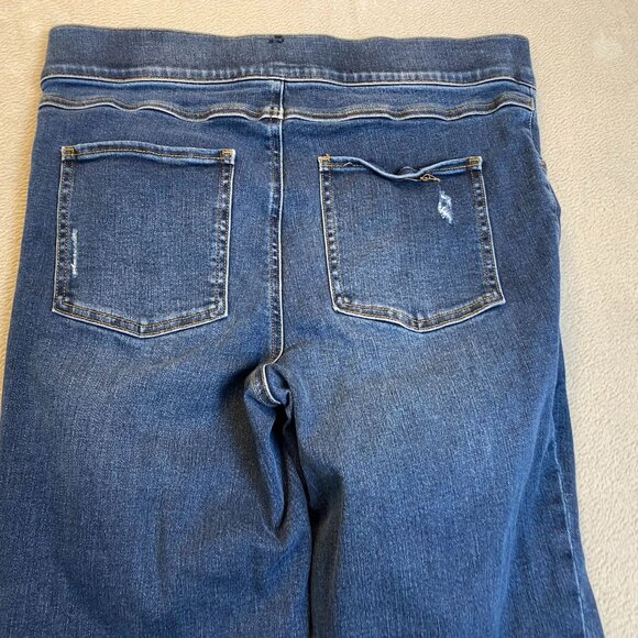 Spanx Womens Skinny Jeans Large Mid-Rise Distressed Hem Frayed Stretchy Denim Bl - Picture 11 of 16
